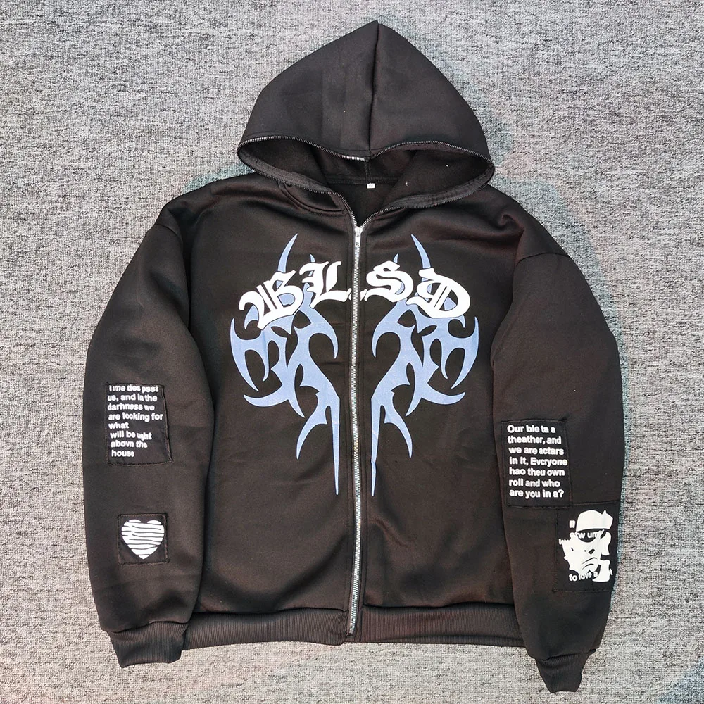 

Y2k Zipper Clothes Hoodie Loose Hip Hop Gothic Couple Jacket Tops Printed Zip Hoodies Women Men Sweatshirt Harajuku High Street