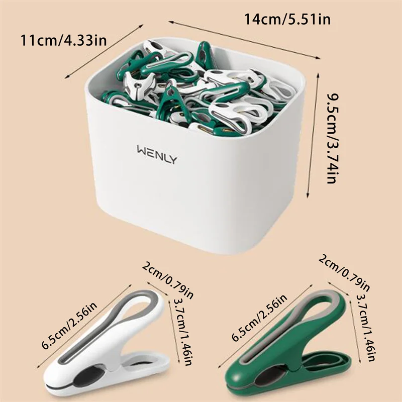 Description Picture 2 of item24/36pcs Clothes Pins With Storage Basket Plastic Laundry Hanging Pegs Clips Household Food Clip Socks Underwear Rack Holder