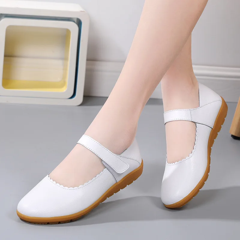 Summer Genuine Leather Women Loafers Slip On Plus Size Flat Shoes Women Causal Shoes Female Breathable Flats Ballet Shoes