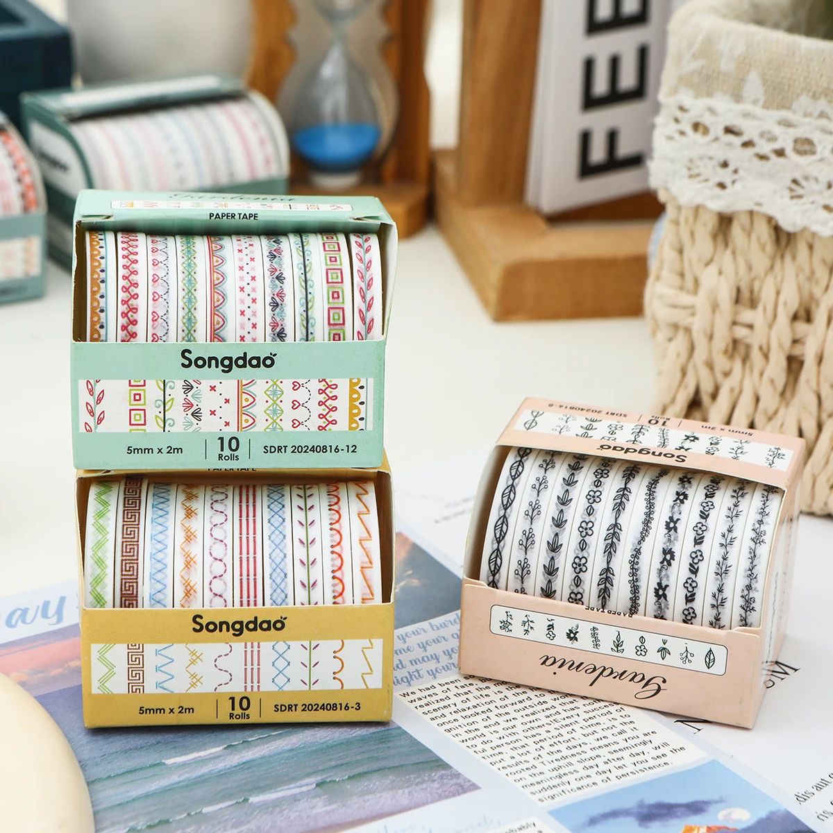 10 Rolls Skinny Washi Tape Set Masking Thin Basic Patterns Decorative Tapes for Arts, DIY Crafts, Journals, Planners, Scrapbook 6