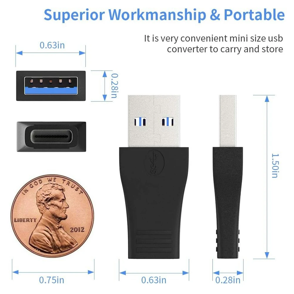 USB 3.0 - USB C OTG 어댑터 2개입 타입 C 암-수 고속 충전 5Gbps 데이터 동기화 (휴대폰, 태블릿 PC, 헤드폰용)