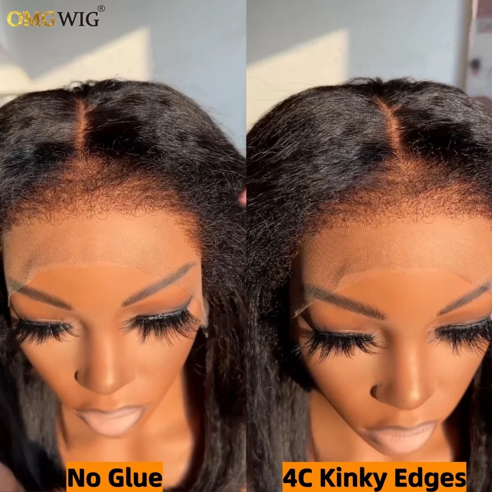 5x7 Wear & Go Kinky Straight Bob Human Hair Wig With 4C Kinky Edges 360 Glueless Lace Layered Cut Wig For Black Women Brazilian