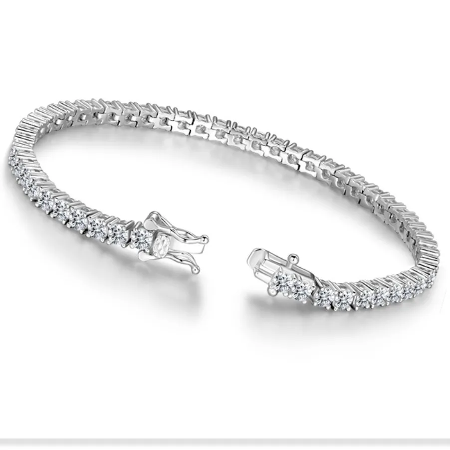 

Tennis Chain Bracelets Cubic Zirconia For Women And Men Fashion Silver Color Iced Out Crystal Wedding Party Friends Luxury Gift