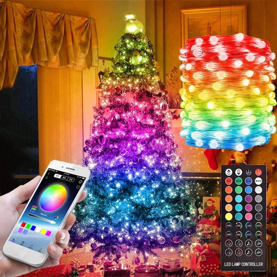 

20M 200 LED RGBIC Smart APP Fairy String Light Garland With Remote APP Controlled Christmas Tree Fairy Light For Holiday Decor