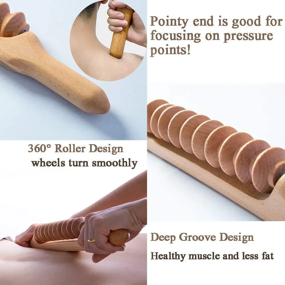 Wooden Rolling Stick, Beauty Salon Stretching Stick, Whole Body Meridian Scraping Stick, Pushing Back Roller Massage Upgraded