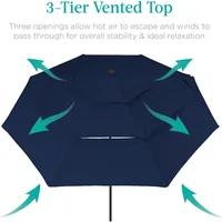 10ft 3-Tier Solar Patio Umbrella, Outdoor Market Sun Shade for Backyard, Deck, Poolside w/ 24 LED Lights, Tilt Adjustment 2