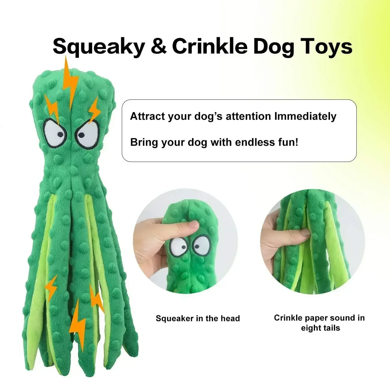 Durable Squeaky Octopus Dog Toy Plush Interactive Crinkle Toy_voghion.com