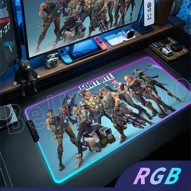 HD Printing Game F-Fortnite Mouse Pad RGB LED Light Non-Slip Rubber Mousepad Office PC E-sports Gaming Best Price Anime Desk Mat