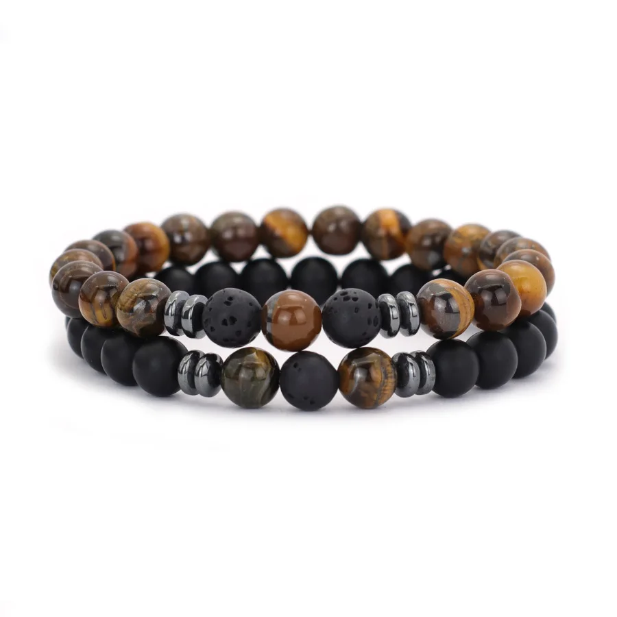 Noter 2 Teile/satz Stilvolle Hämatit Heilung Perlen Armband Für Männer 8mm Lava Tiger Augen Obsidian Stein Meditation Strang armband – Detail 14