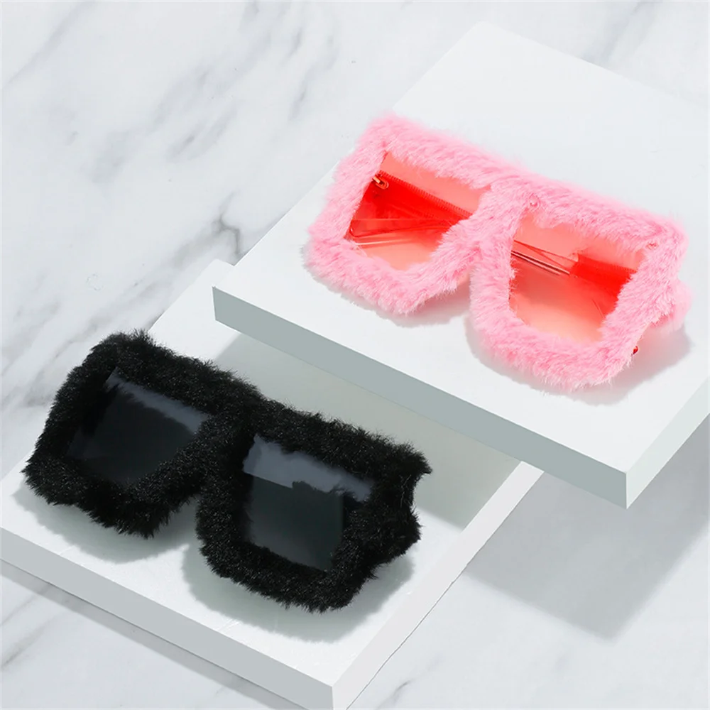 

Oversize Square Plush Sunglasses Women Vintage Soft Fur Velvet Winter Party Sun Glasses Fashion UV400 Eyewear Shades