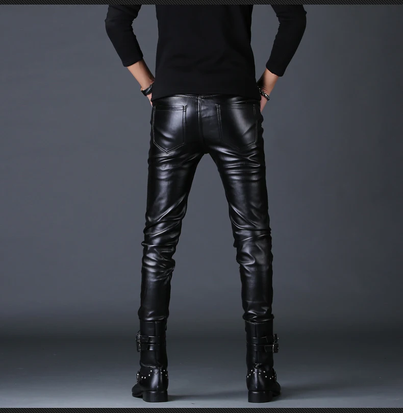 Description Picture 5 of itemIdopy Personality Male Faux Leather Pants Halloween Male Slim Punk Gothic Zipper Men's Clothing PU Pants Male