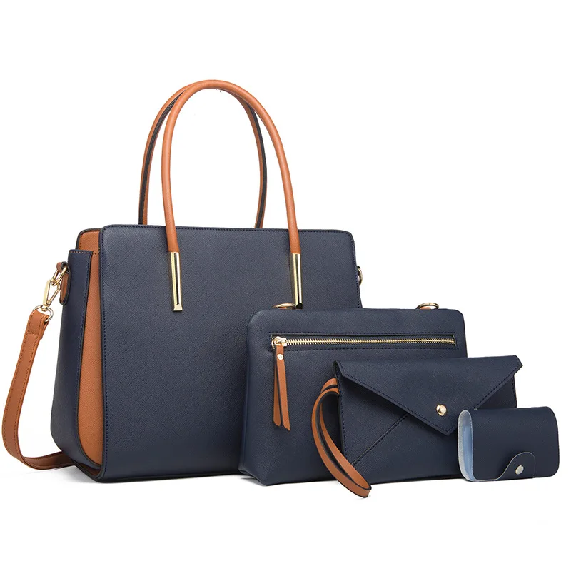 thumbnail image 1 of Conjunto de cuatro piezas de bloques de color de moda para mujer de nueva tendencia 2024, bolso compuesto, bandolera fresca, bolso de hombro y bolso de mano, 1 of 5