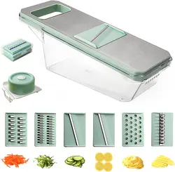 6-in-1 Vegetable Mandoline Slicer with Interchangeable Blades (Light green)