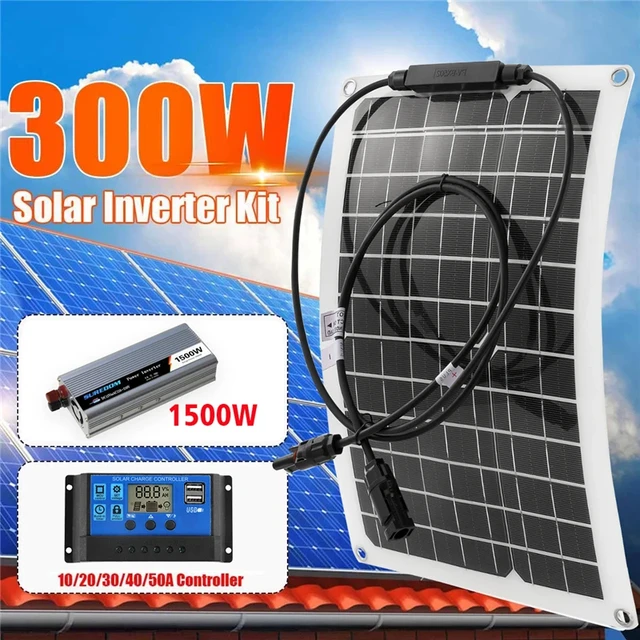 Sistema de energía Solar de 1500W, 12V a 220V, 300W, Panel Solar,  controlador de carga de