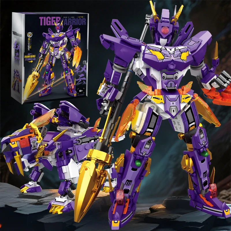 2 in 1 Mecha Warrior Transforming Robot Building Blocks Super Hero Tiger Animal