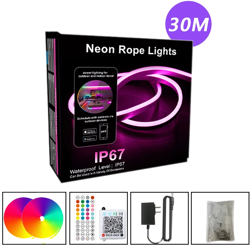 ตัวเลือกสินค้า LED Strip 24V นีออนไฟ RGB ปรับแต่งได้ ยาว 5/10/20/30 เมตร กันน้ำ IP67