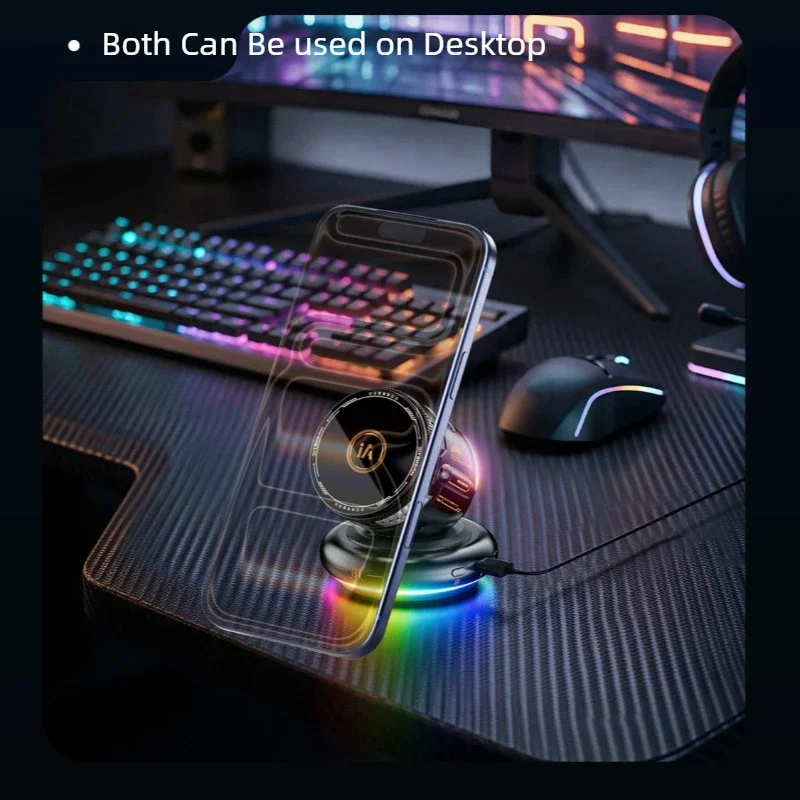 2-in-1 Magnetic Wireless Car Charger & Cooling Fan with RGB Lights