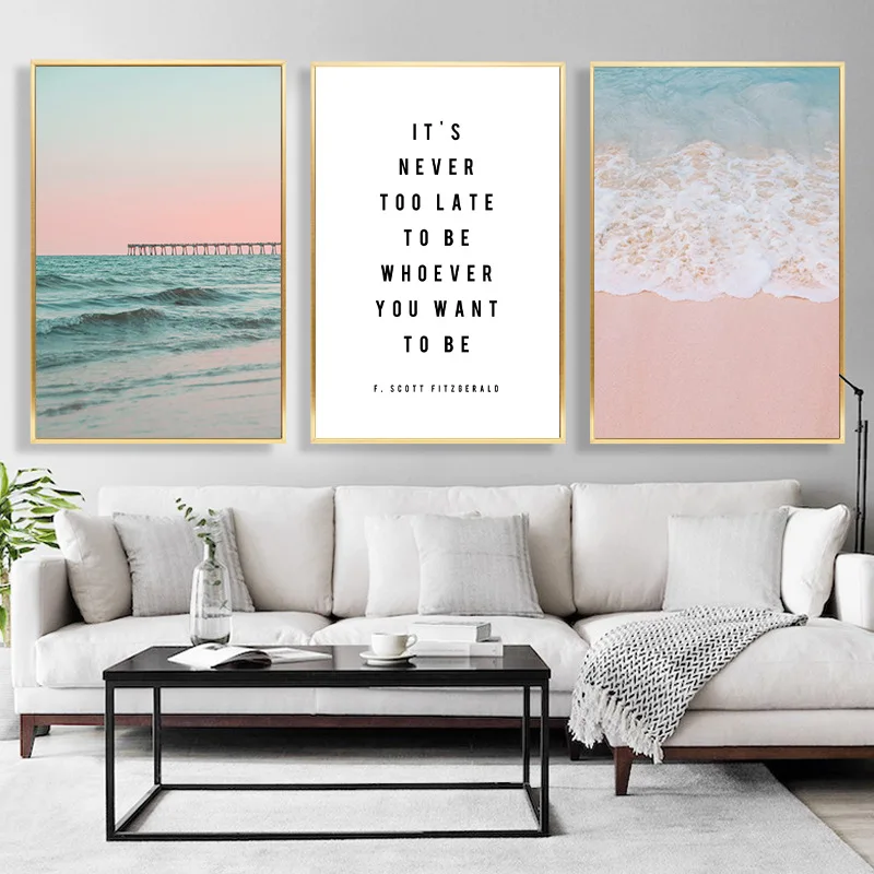 Cafe Decoratve Nordic Art Poster Blue Beautiful Beach Wave Landscape Pictures Uccelli Canvas Painting Gallery Decorato Picture