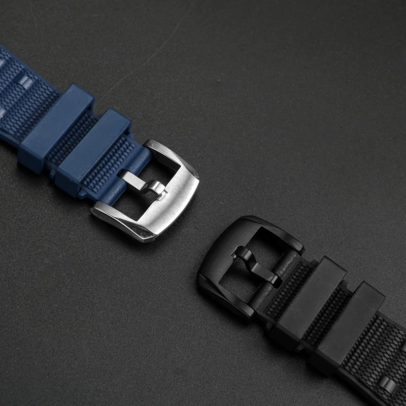 Premium Rubber Watch Strap - Durable Fluororubber in Black & Blue, 22mm/24mm