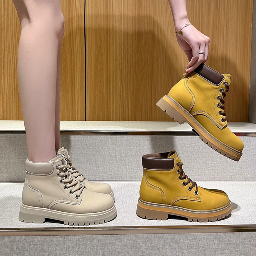 Withered Retro High Street Fashion Ladies Women's Shoes Thick Bottom Locomotive Cowhide Leather Boots