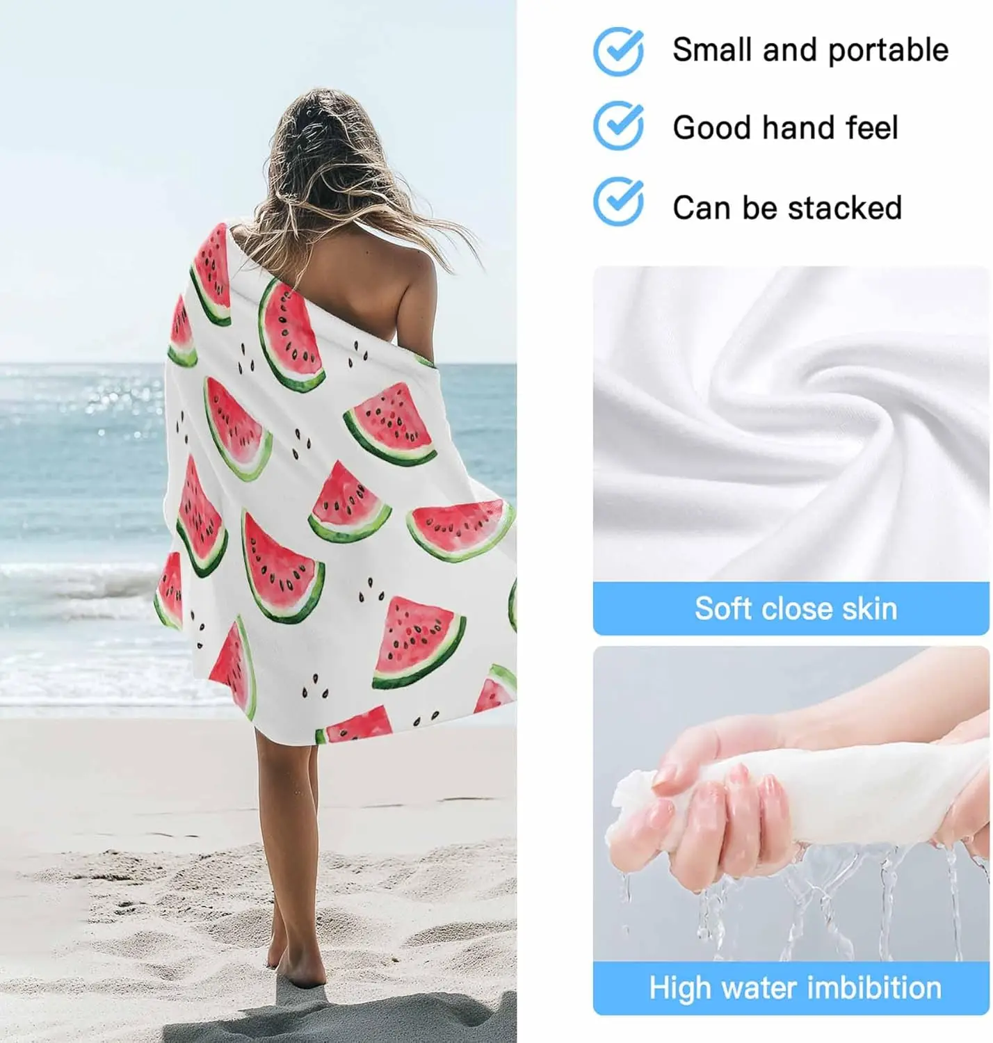 Serviette de plage pastèque douce absorbante séchage rapide été_voghion.com
