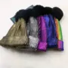 Knitted Winter Hats for Women Beanies Knitted Female Beanie Caps Fur Pom Pom Paillette Bling Hat Warmer Bonnet Ladies Casual Cap 4