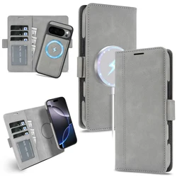 Premium 2 - in - 1 Leather Wallet Phone Case with Wireless Charging & Magnetic Closure - Google Pixel 10 (GRAY)