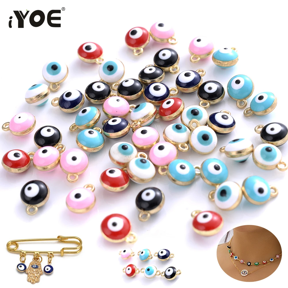 iYOE 10/30/50pcs Tiny Evil Eye Charms Mix Enamel Eye Pendant Beads For Jewelry Making Bracelet