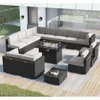 15 Piece Patio Furniture Set ,with Fire Pit Table, Outdoor Conversation Set Wicker Rattan Sectional  with Coffee Table 2