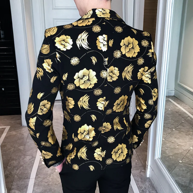 2024 Four Seasons Men Hot Stamping Floral Fashion Handsome Printed Business Casual Suit Korean Version Slim-fit Suit  Blazer 5