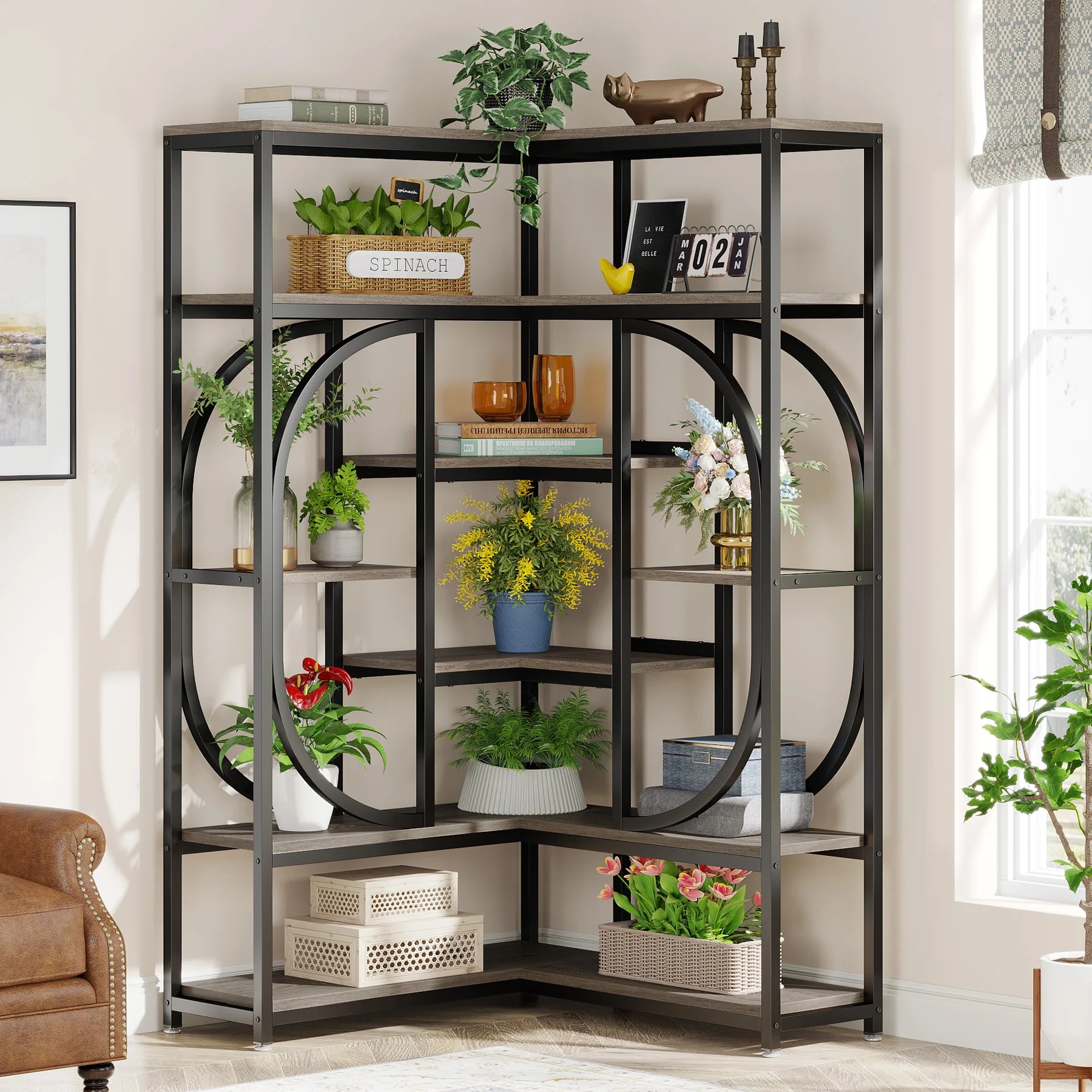 Tribesigns 7-Shelf Corner Bookshelf Large Modern Corner Bookcase Tall L-Shaped Shelf Stand Display Rack