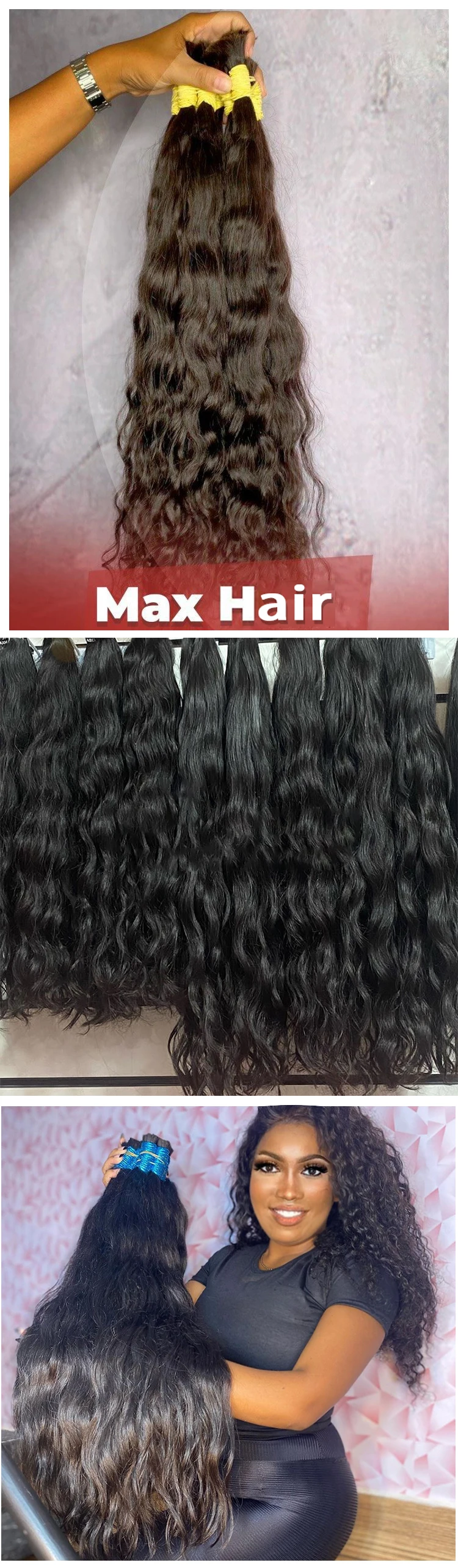 Human Hair Bulk No Weft Hair Extensions close-up texture