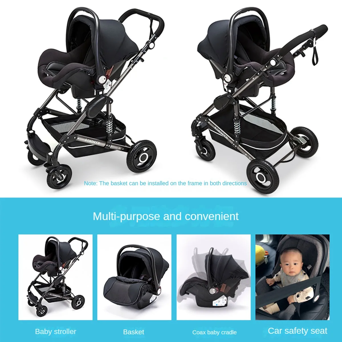 Baby Stroller Portable Fold Pram Aluminum Frame High Landscape For Newborn