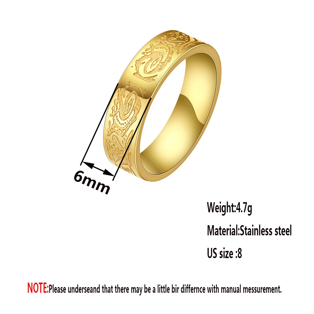 QIMING Aztec Pattern Mayan Golden Ring Women Men Stainless Steel