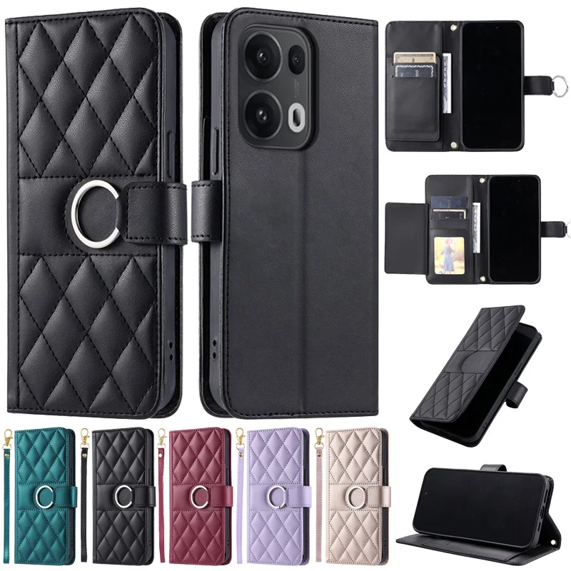 Rhombus Leather Wallet Case with Card Slots and Book Cover Design