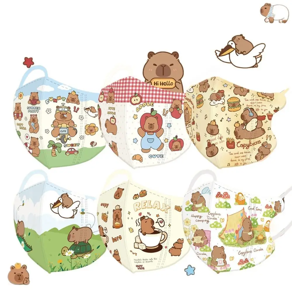 Cartoon 3D Children's Mask Anti Pollen Capybara Pattern Anti-sun Mask Butter Bear Disposable Sunshade Outdoor
