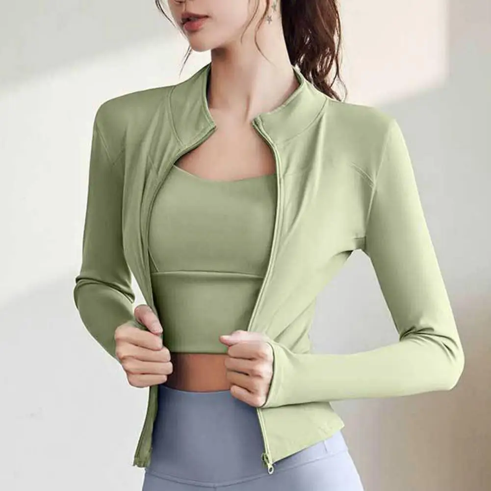 

Спортивная куртка, Быстросохнущий облегающий женский спортивный кардиган с воротником-стойкой и застежкой-молнией для спортзала, бега, дышащий пот