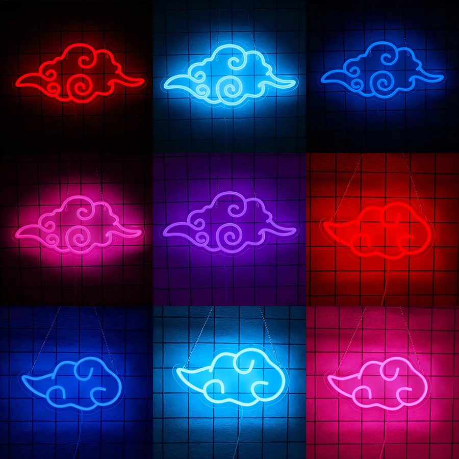 Insegna al neon anime, luci al neon a nuvola a LED per la decorazione della parete, luce notturna USB per la camera dei ragazzi adolescenti, camera da letto, sala giochi, grotta d'uomo, decorazioni per feste