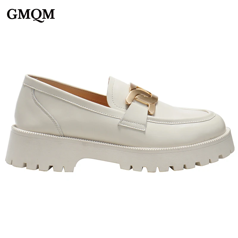 

GMQM Women Penny Loafers Spring Autumm Genuine Leather Pumps Platform Shoes Women Casual British Style Slip On Big Size 42 Shoes