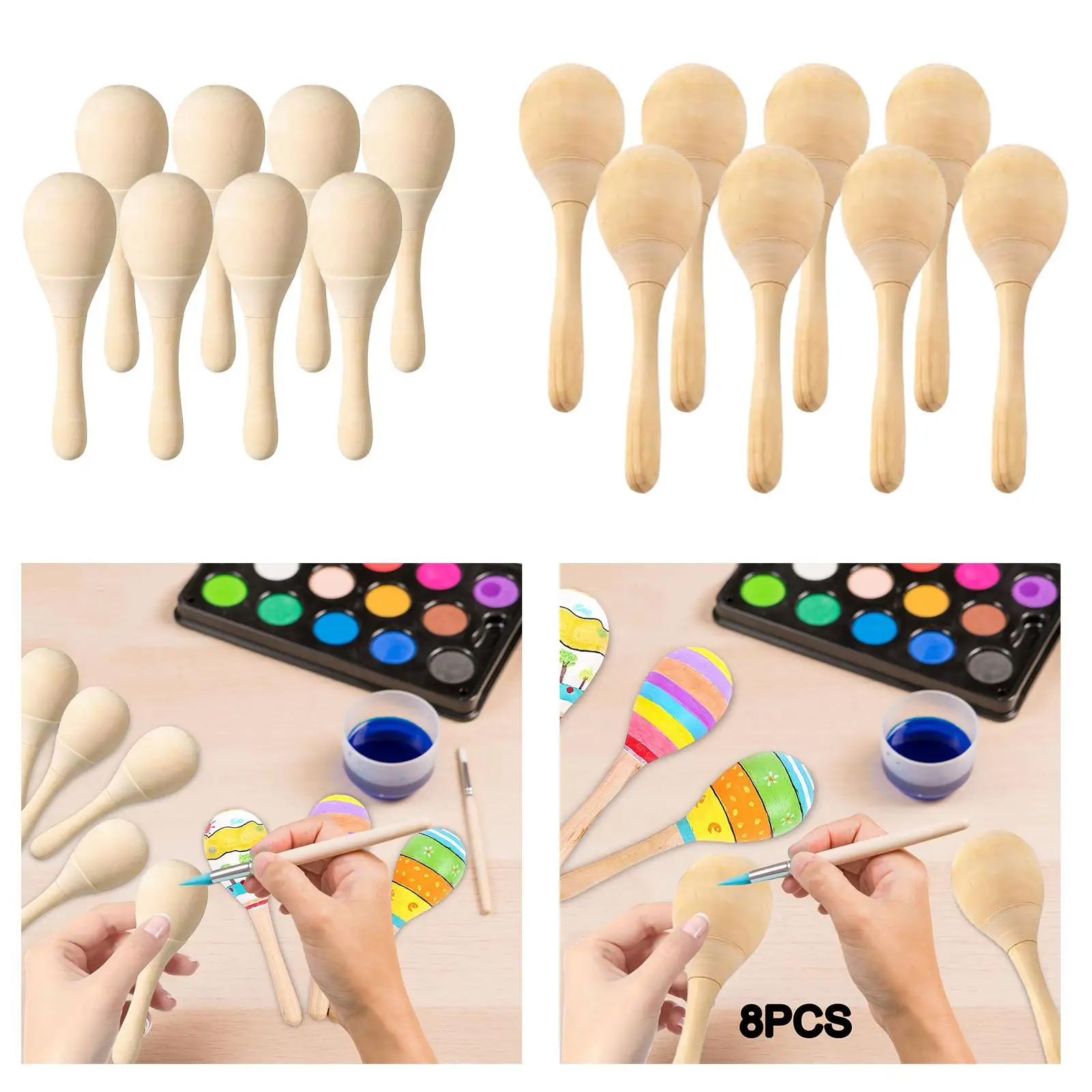 Description Picture 2 of item8x Wooden Maracas for Kids Adults DIY with Clear Sound Hand Painted Maracas Mini Hand Painted Maracas Craft Toys Craft Decor