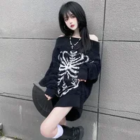 Goth Skull Print Harajuku Sweater Sweater Tops Aesthetic Women's Black Pullover Harajuku Fashion Streetwear Tops 2000 - Image 6