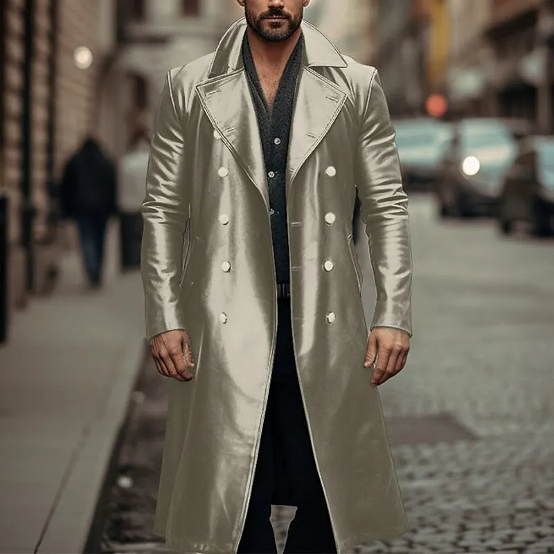 Description Picture 4 of itemEuropean and American Large-sized Long Leather Windbreaker Men's Double Breasted Leather Jacket Medieval Clothing Leather Coat