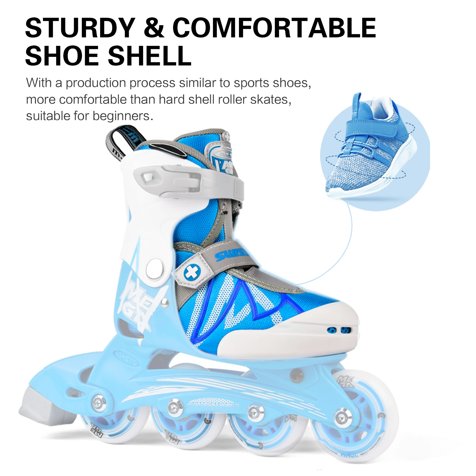 Kids Roller Shoes 4 Sizes Adjustable Roller Skates Flash Wheels For Kids Boys Girls