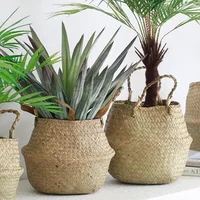 Seaweed Wicker Basket Folding Rattan Seagrass Storage Toy Organizer Rattan Hanging Flowerpot Dirty Clothes Storage Basket 1