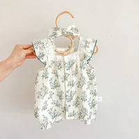 MILANCEL New Summer Baby Girls Rompers One-Pieced Toddler Sweet Green Floral Jumpsuit with Hairband Infant Outwear Outfits 5