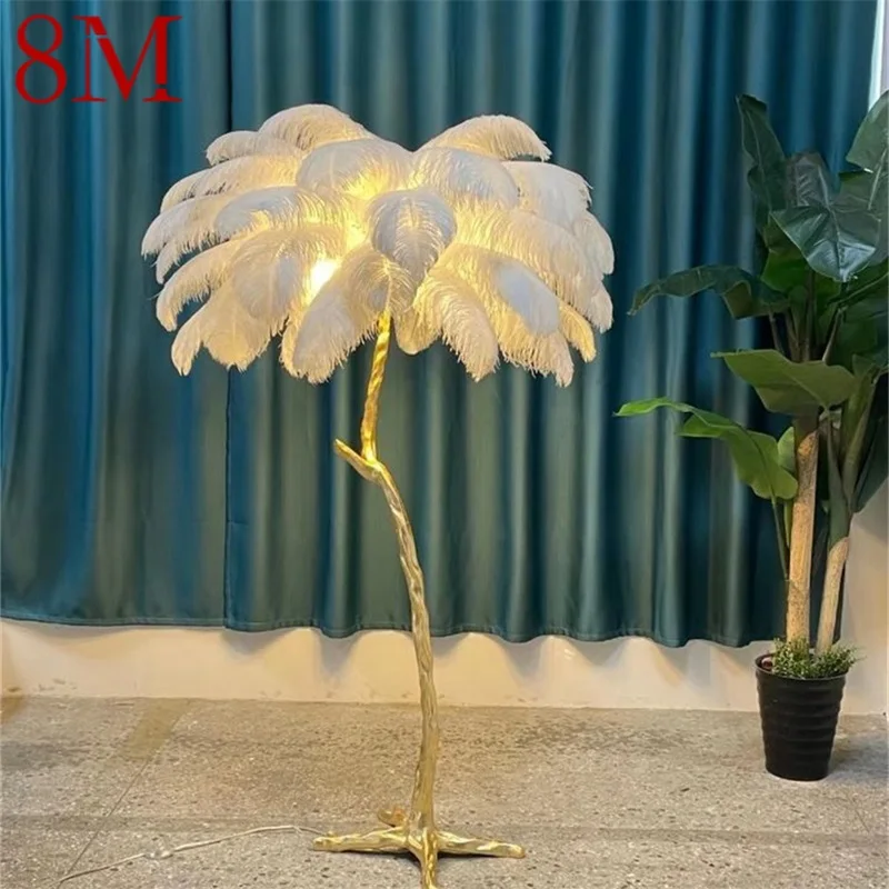 

8M Nordic Vintage Floor Lamp Modern Creative Brass Simple LED Feather Standing Light for Home Living Room Bedroom Decor