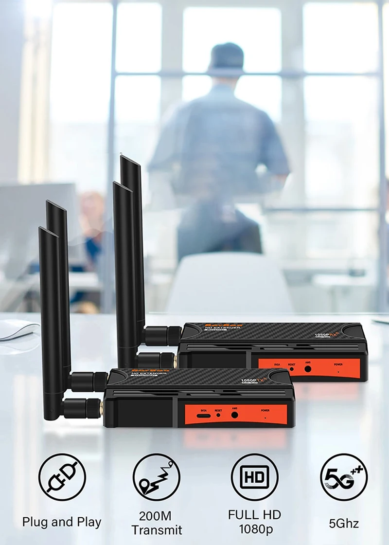200m Wireless Extender 1 2 3 4 Screen Share 250m Wireless HDMI Video Transmitter