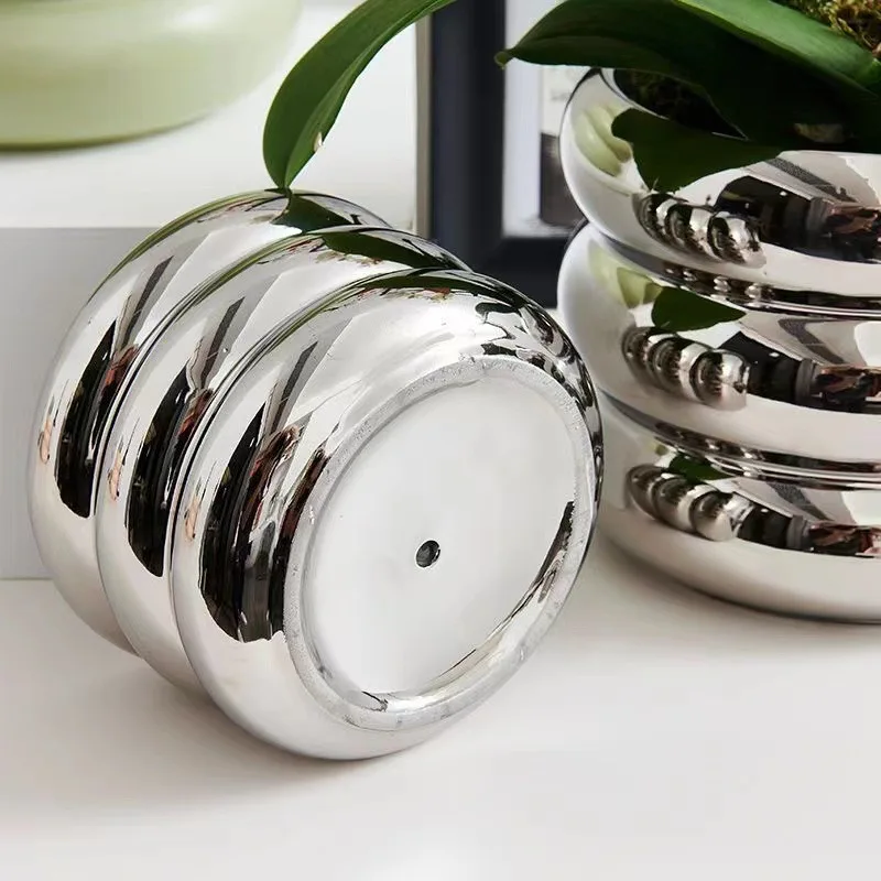 Simple Ceramic Flowerpot Office Desktop Green Plant Flowerpot Wind Silver Small Vase Flower Arrangement Decor Desktop Ornament 5
