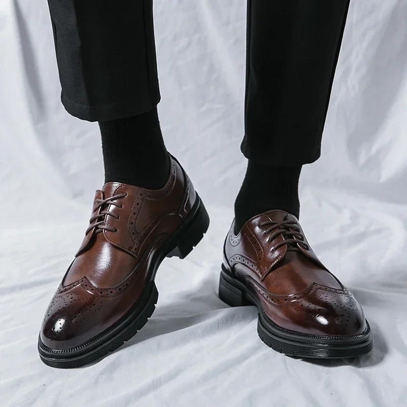 Brown Handmade Leather Men Oxford Shoes Black Leather Man Formal Classic Brogue Business Shoes Chaussure Homme