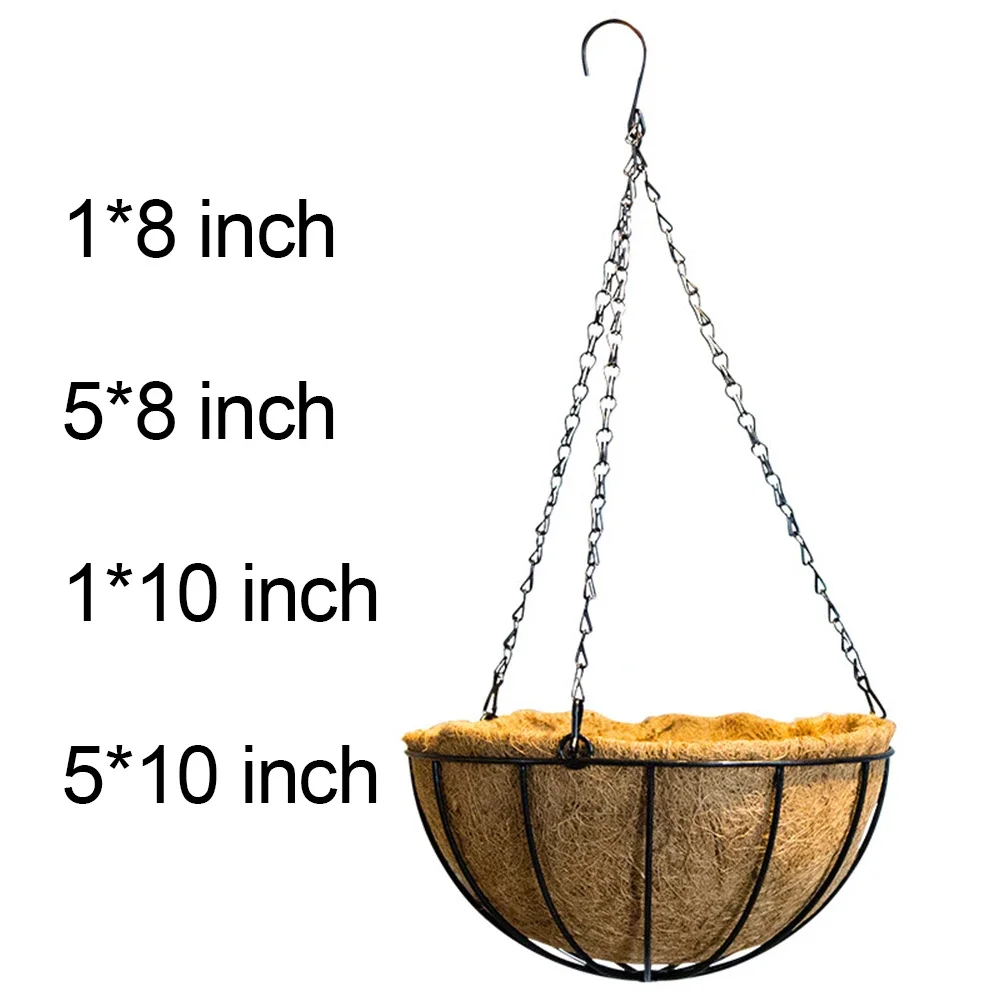 10 Inch Round Wire Plant Holder Metal Hanging Basket Coconut Liner Lining Plants Flower Garden Pot for Balcony Decoration 1-2Pcs plant hanger